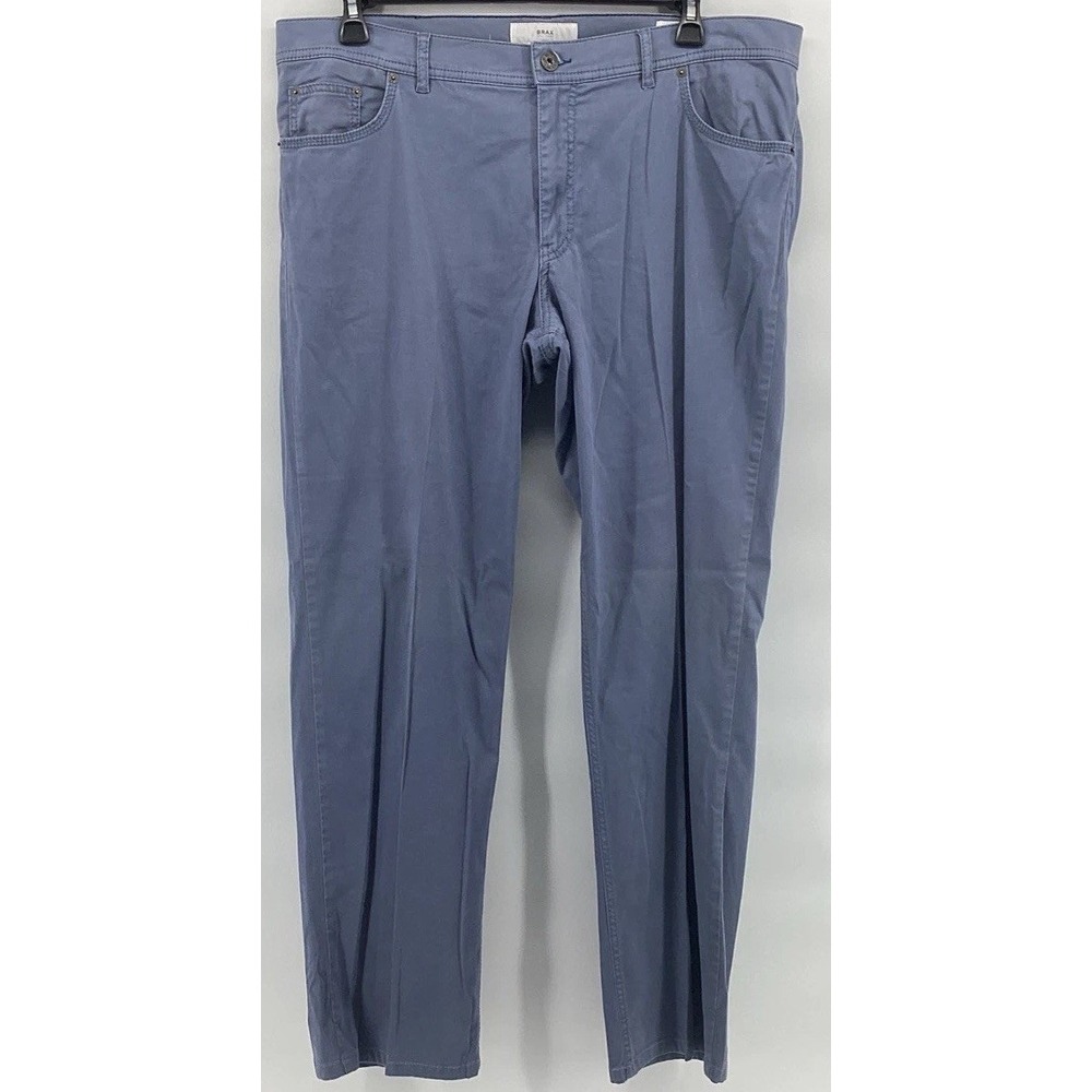 Brax Mens Pants Cooper Fancy 40x34 Blue Regular Fit Chino Trousers